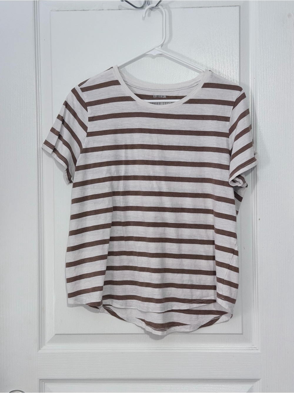 Cotton On Brown & White Striped Short Sleeve Tee
